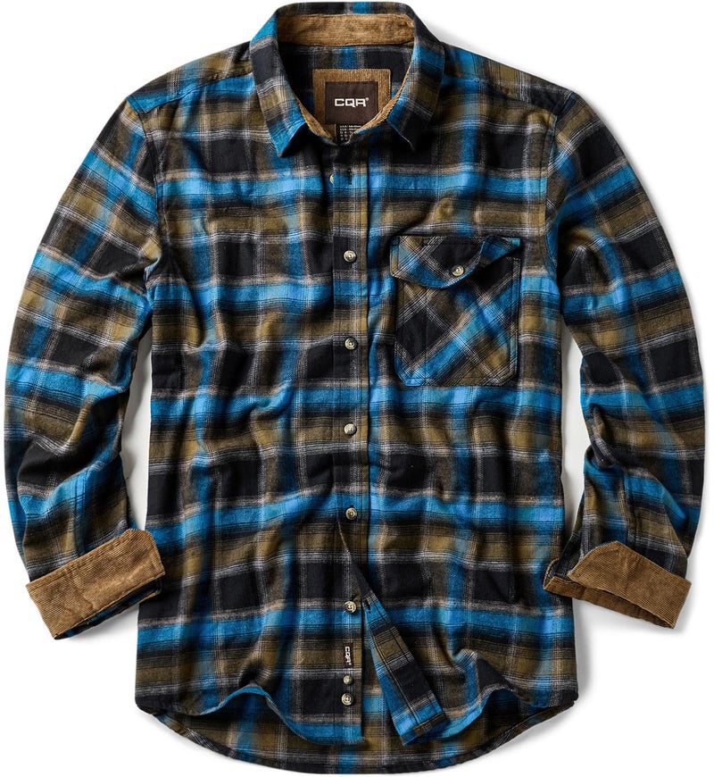 CQR Men's 100% All Cotton Button Down Flannel Shirts, Long Sleeve Brushed Warm Soft Casual Outdoor Plaid Shirt, Plaid River, Medium - Image 1